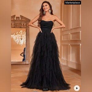 Black mesh strapless dress